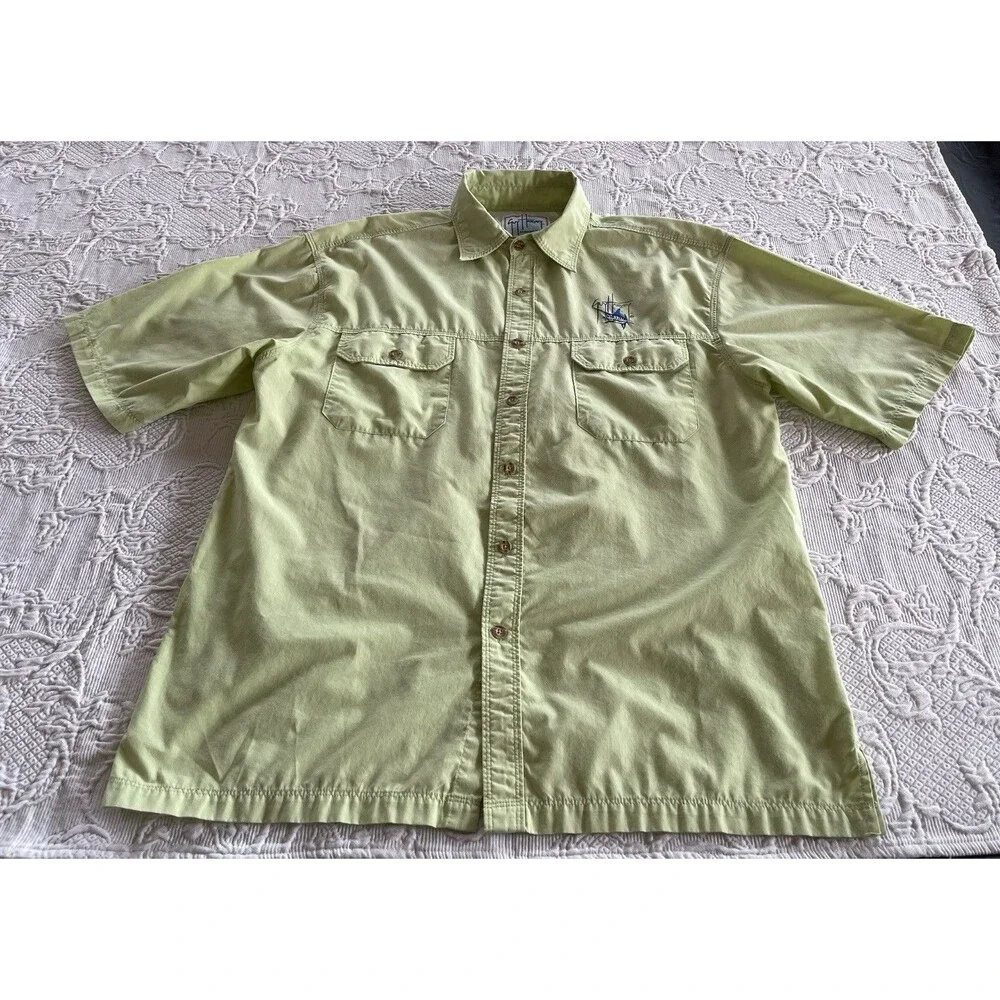 Guy Harvey AFTCO Vented Fishing Shirt Logo S/S Embroidered Green Mens Sz Medium - Picture 4 of 14